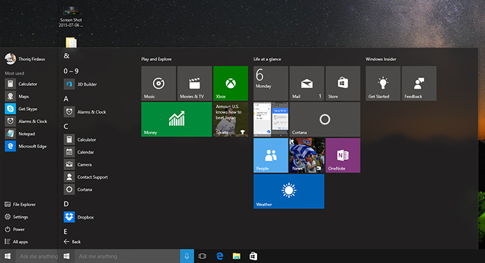New Start Menu in Windows 10
