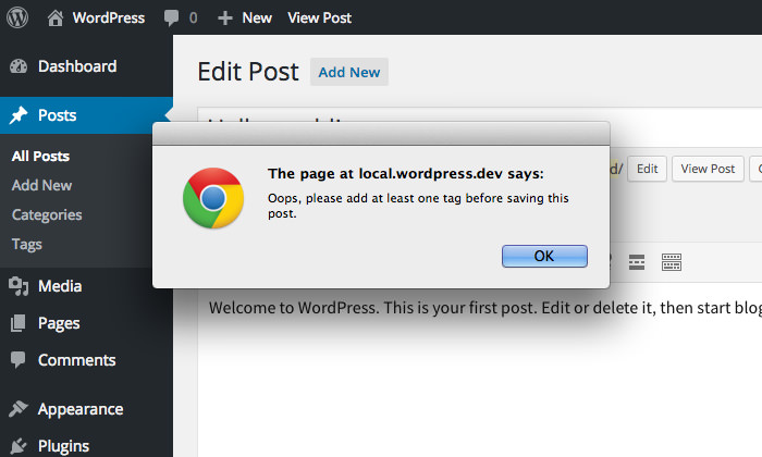 WP Require Tags Popup