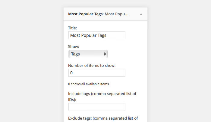 Most Popular Tags Widget Options