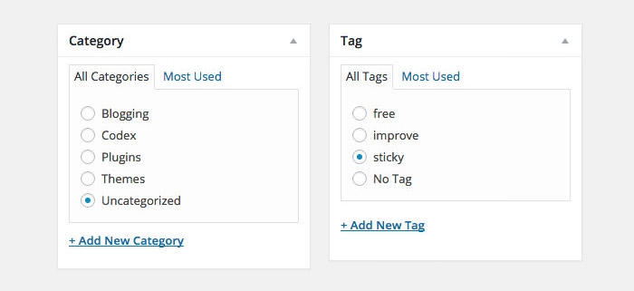 Category Options with Radio Button