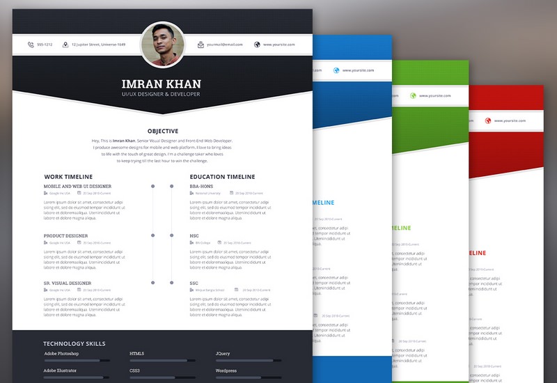 4 Colors Resume PSD Template
