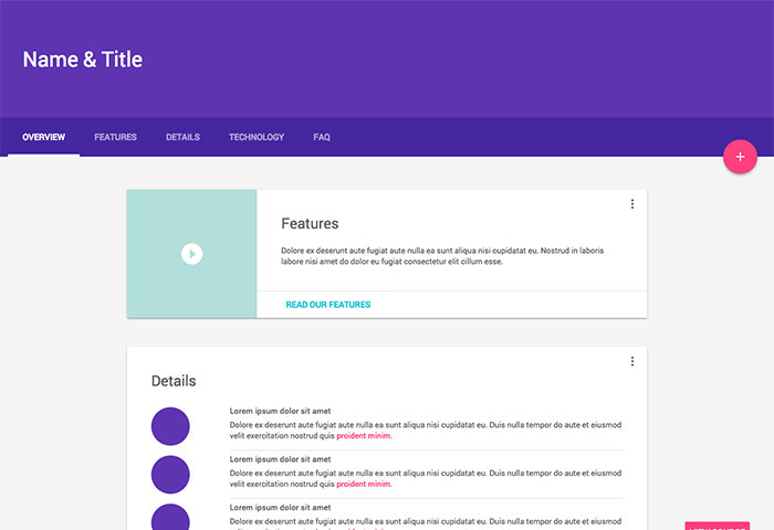 One of Material Design Lite Template