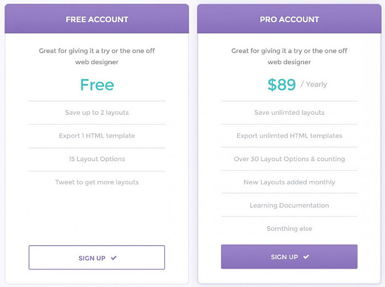 Clean Pricing Table PSD Template