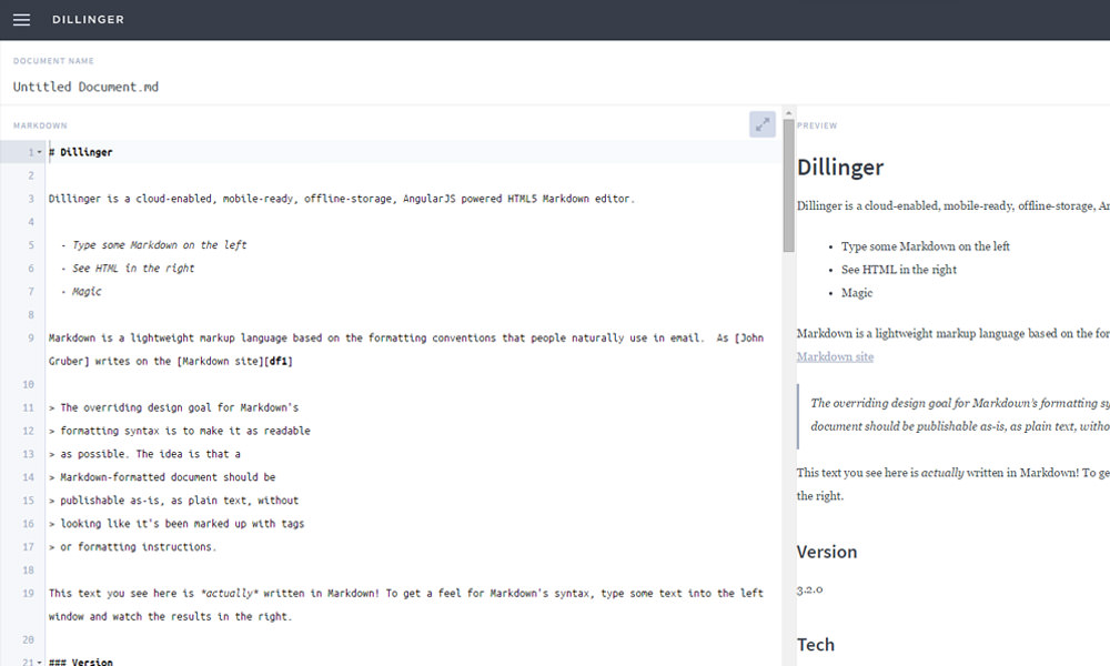 dillinger markdown webapp