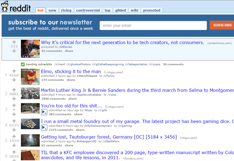reddit homepage design