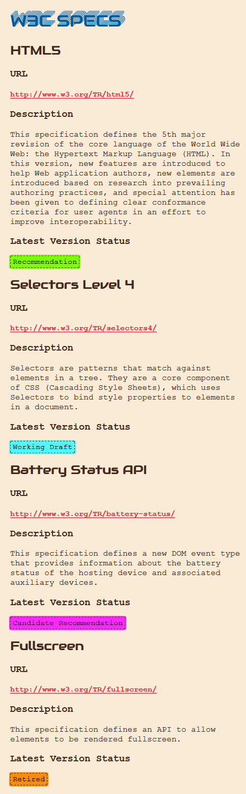 W3C API Output