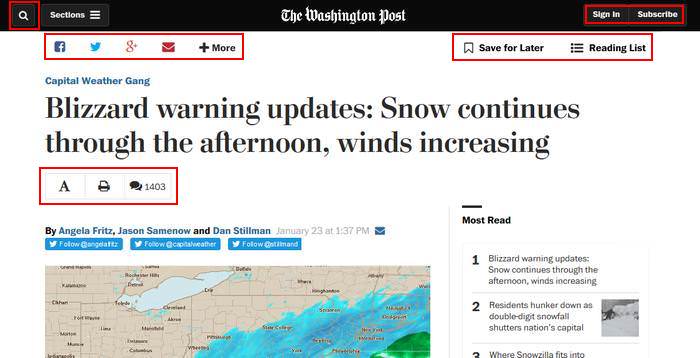 Washington Post Utility Navigation