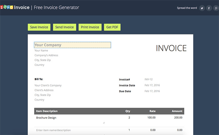 ZOHO Invoice Generator