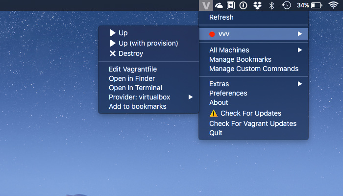 Vagrant Manager OSX Control Bar