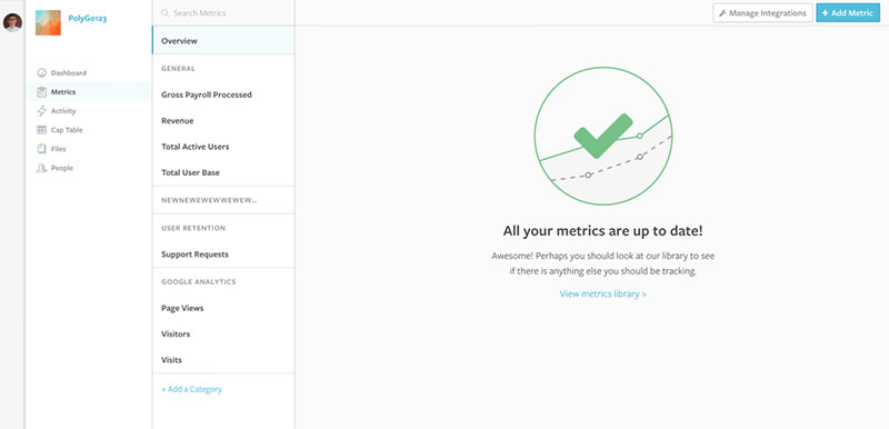 metrics dashboard empty state