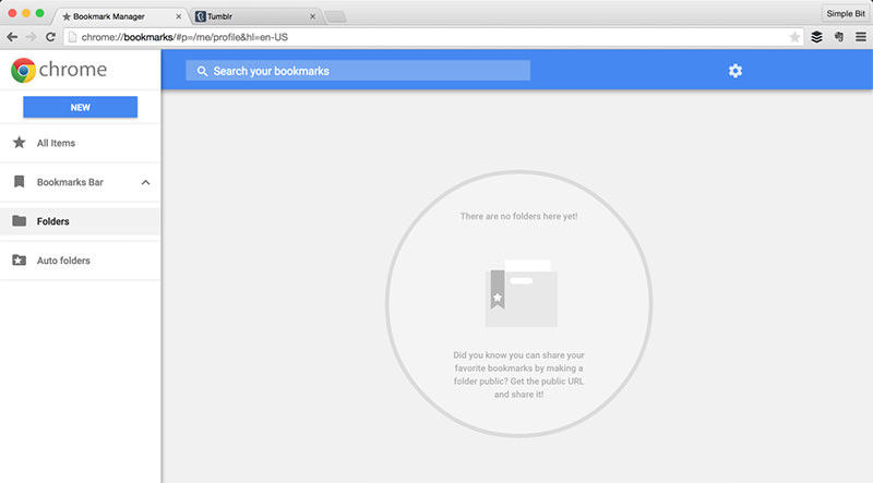 chrome empty bookmarks manager