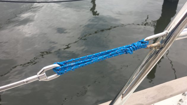 Replacing part of the guard wires with line makes it easy to release in an emergency. Credit: Harry Dekkers