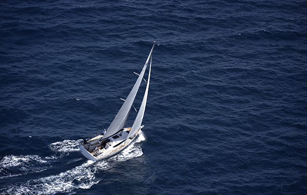 A small yacht sailing offshore