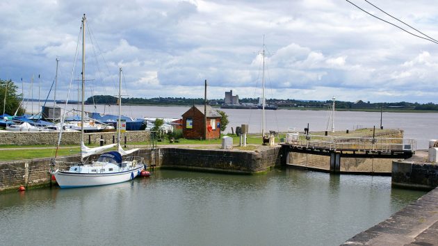 A yacht moored in the harbour at Lydney