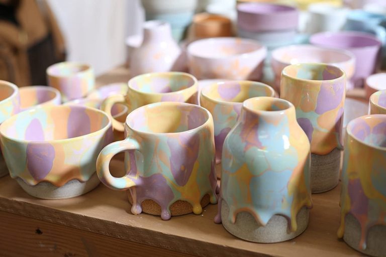Mottled, Marbled, and Speckled Glazes Ooze Over Ceramic Vessels in Thick Pastel Drips