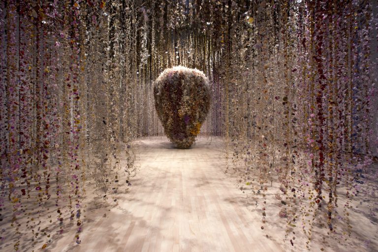 Dried Flowers Are Arranged into Passageways and Processions in Installations by Rebecca Louise Law